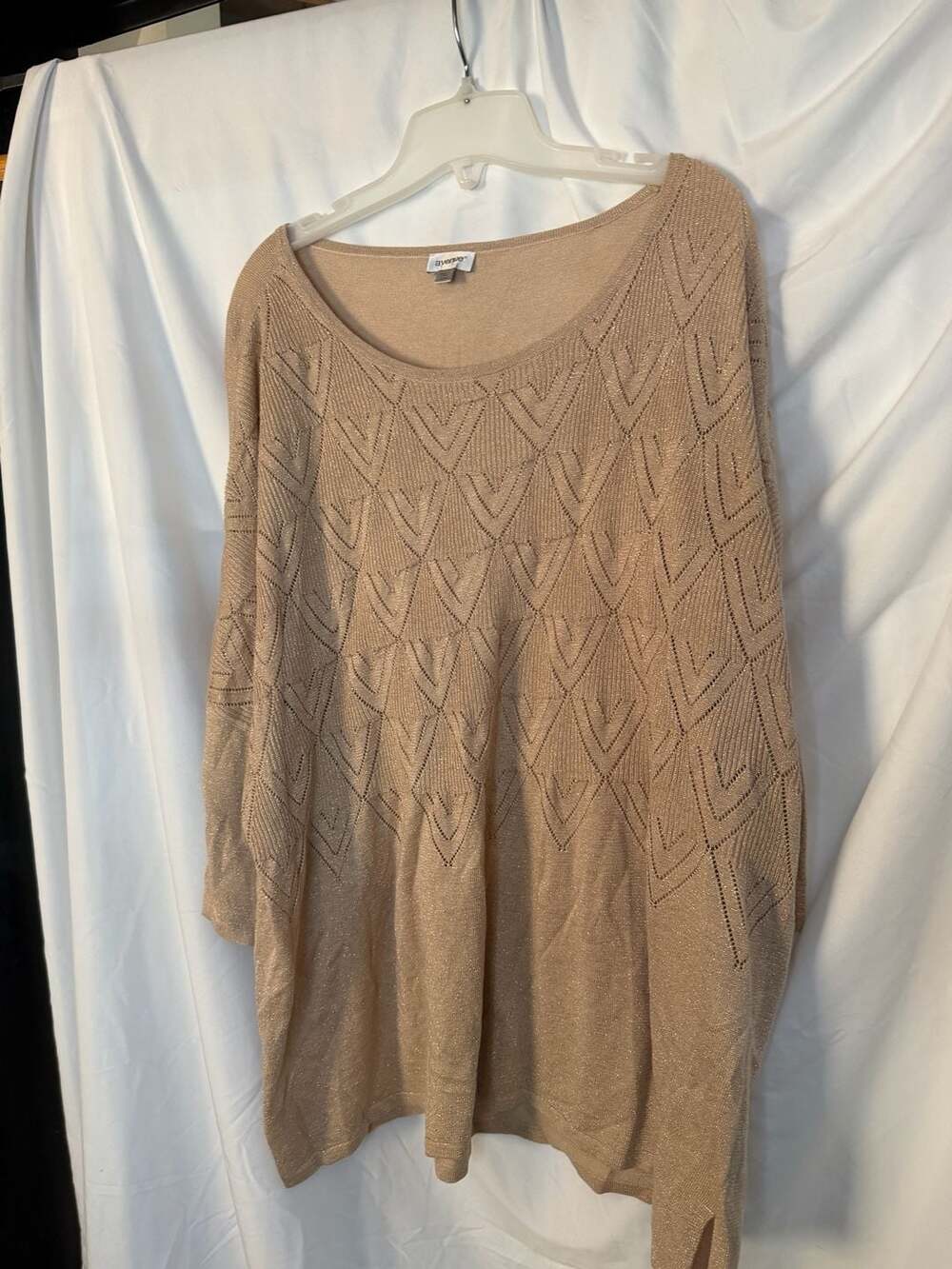Avenue Metallic Shimmer Pointelle Knit Batwing Jumper Top Beige Size 22/24
